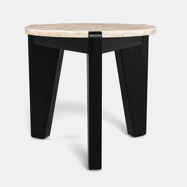 MLB Round Side Table With Travertine Table Top