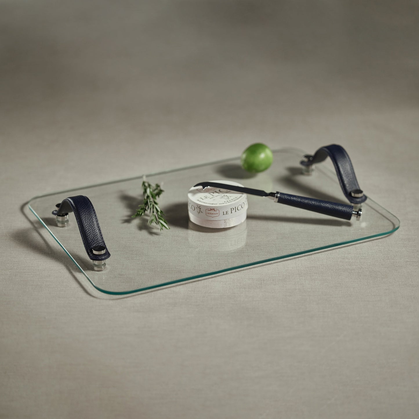 Laguna Glass, Nickel & Leather Bar /  Cheese Tray